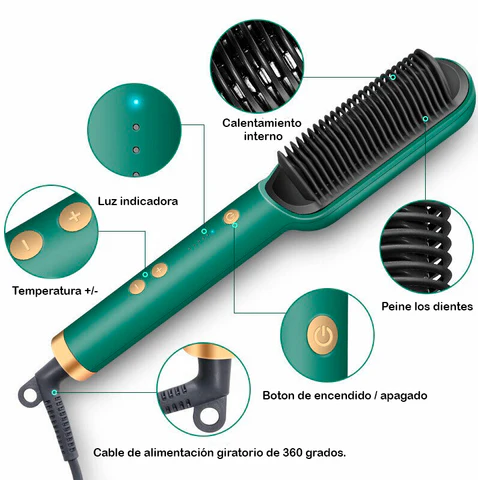 Cepillo Alisador Eléctrico Profesional 2 en 1 – Tecnología Anti-Frizz y Brillo Intenso