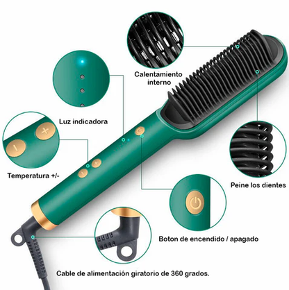 Cepillo Alisador Eléctrico Profesional 2 en 1 – Tecnología Anti-Frizz y Brillo Intenso