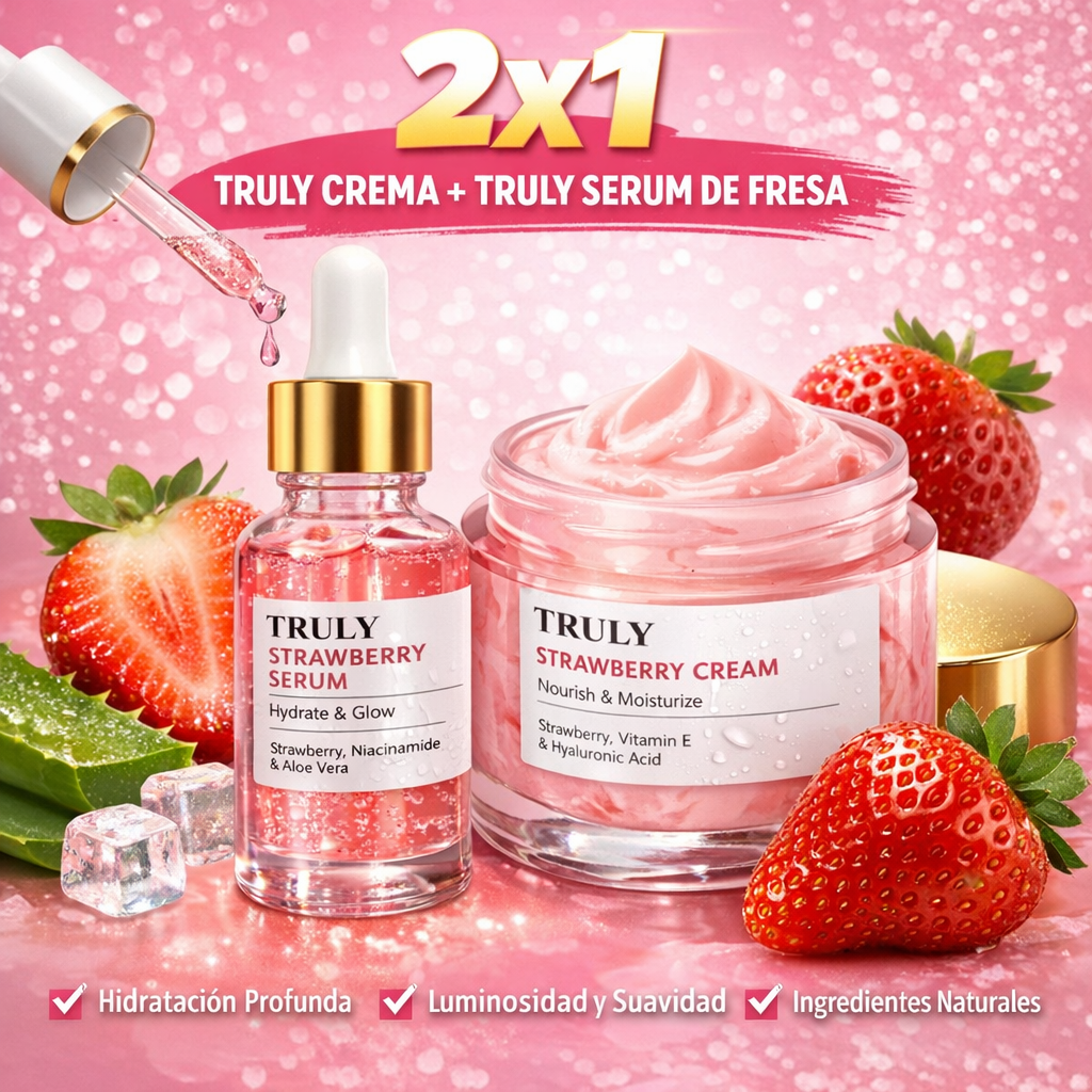2X1 TRULY Strawberry 🍓 Crema + Serum de Fresa | Hidratación y Piel Radiante